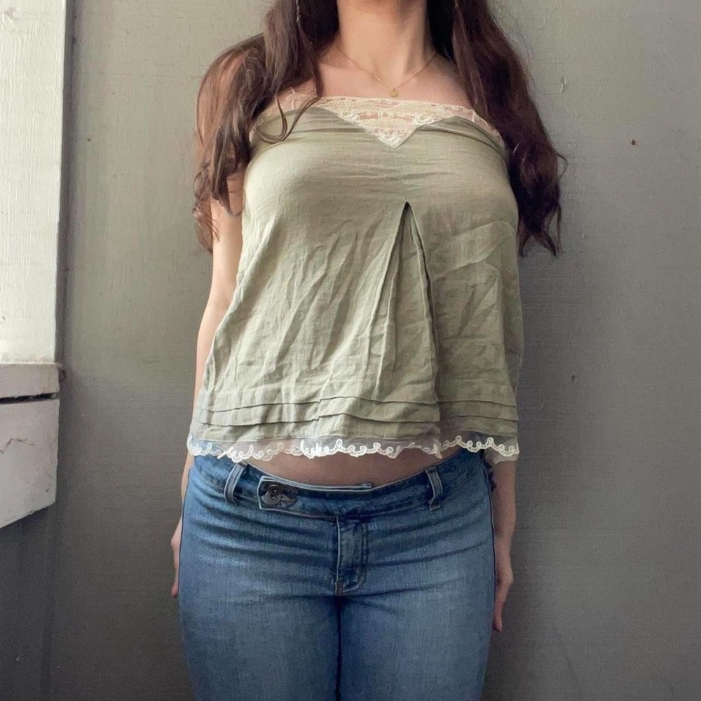 Vintage Theodore Sage Green Linen Lace Cami Top